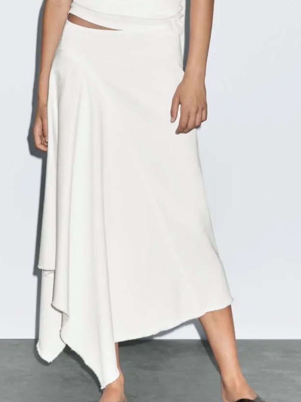 Massimo Dutti NWT asymmetrical denim midi skirt white 5202/602
